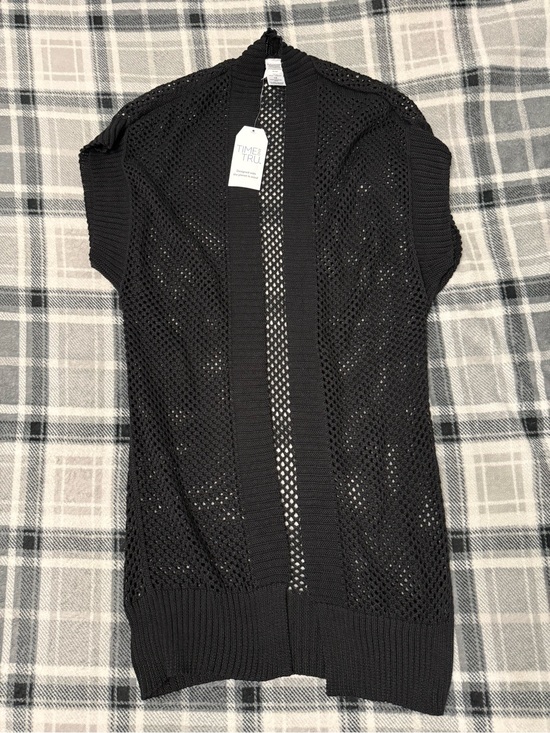 Time and Tru Sweaters - Time and Tru Black Open Knit Cardigan Duster Lightweight M NWT